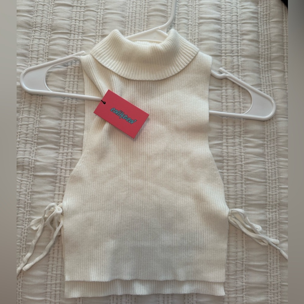 Edikted White Ribbed Turtleneck Top